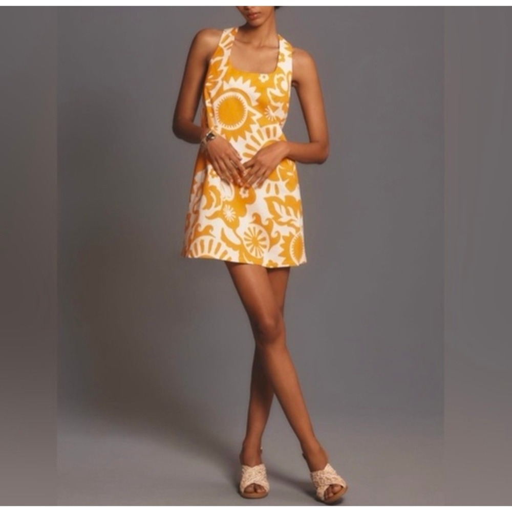 Anthropologie Corey Lynn Calter Mini Sundress Medium Orange Tropical Scoop Neck